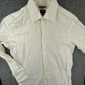 Kenzo Homme Ivory Long Sleeve Button Up Shirt Comfort Fit Size 15.5 Wavy Stripe